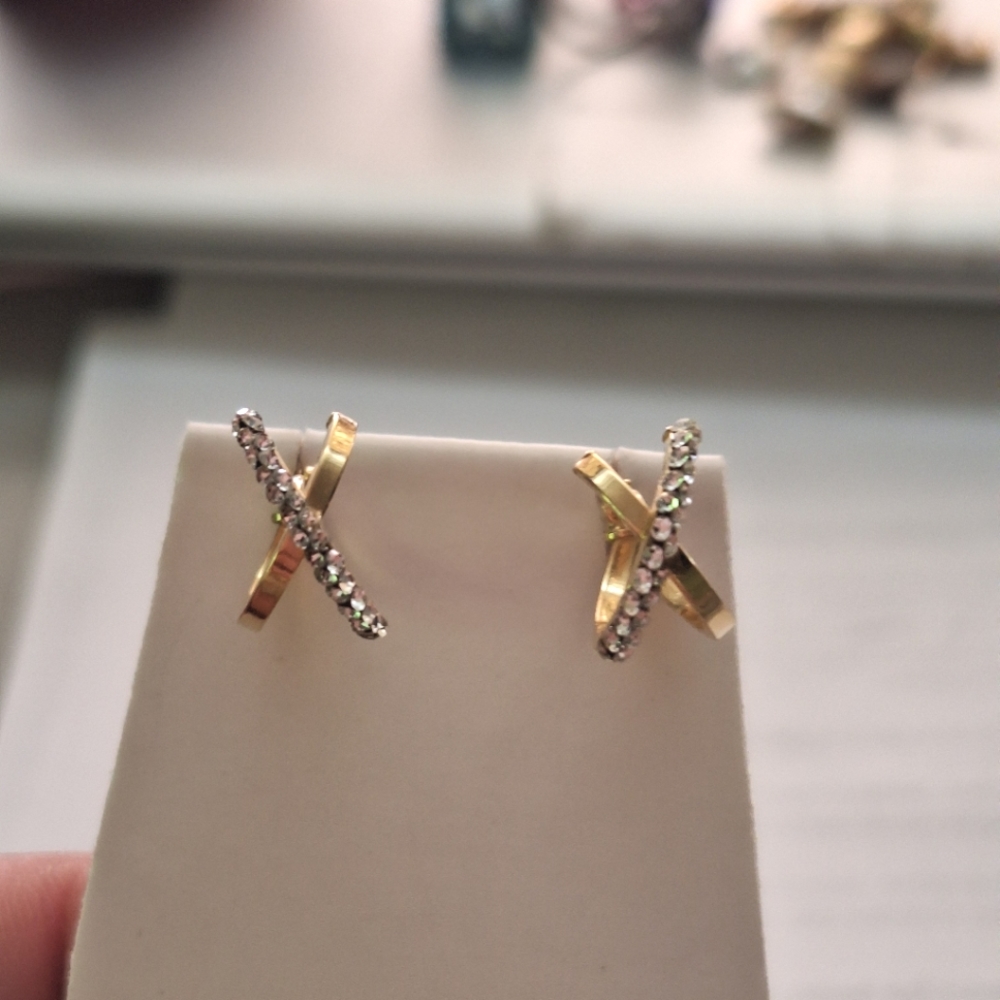 14k gold & cz huggie earrings